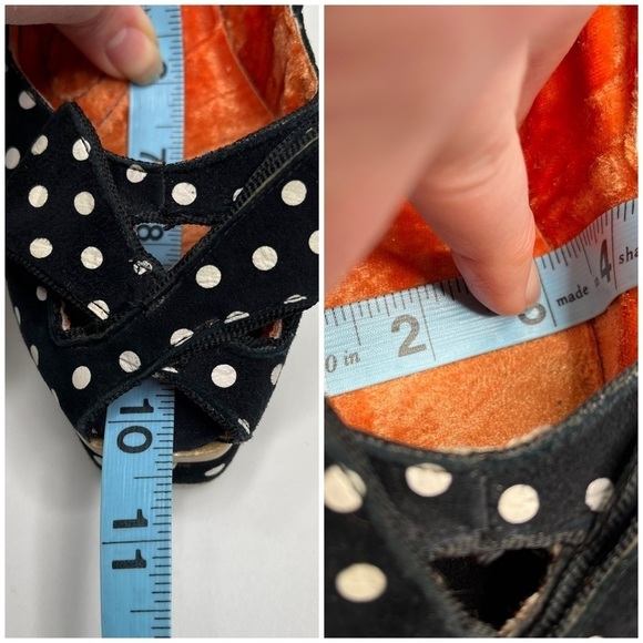 IRREGULAR Choice Black White Velvet Retro Pin-up Polka Dot Peeptoe Platform Heel - Picture 15 of 15